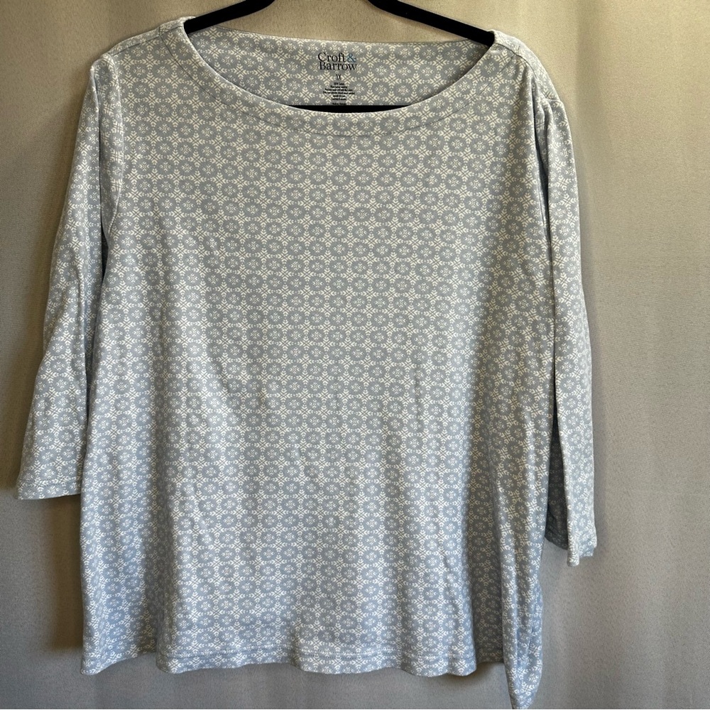 Croft & Barrow Blue White Print Long Sleeve Top Women’s Plus 1X